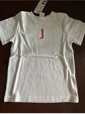 White 4T Short-Sleeve Tee with Orange 'J' Initial